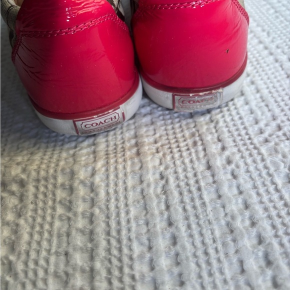 Coach Women's Brown Canvas Signature  Sneakers w/ Red Patent Leather Trim - Picture 8 of 11